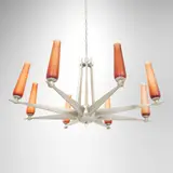 George Pierce and William Parker McFadden, Chandelier from the Petroleum Club of Houston, c. 1963, hand-hammered aluminum, Venini wheel-carved glass