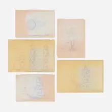 Collection of five blueprints for the Fishdance restaurant, Kobe, Japan by Frank Gehry, c. 1986-87, ink and graphite on paper, sold Mar 2026