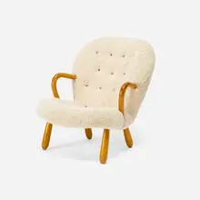 Arnold Madsen, Lounge chair, 1944, faux sheepskin, beech, leather