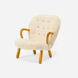 Arnold Madsen, Lounge chair, 1944, faux sheepskin, beech, leather
