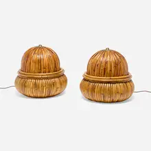 Gabriella Crespi, Lanterns, pair, c. 1972, lacquered bamboo, brass