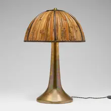 Gabriella Crespi, Fungo table lamp (from the Rising Sun series), c. 1973, brass, lacquered bamboo