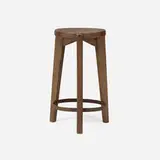 Stools from Punjab University, Chandigarh by Pierre Jeanneret, c. 1965, teak, steel, sold Mar 2026