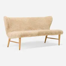 Erik Bertil Karlén, Settee, c. 1945, shearling, elm