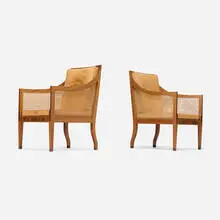 Kaare Klint, Lounge chairs model 4488, pair, 1931, mahogany, rosewood, cane, leather