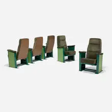 William 'Billy' Haines, Cinema chairs from the Deutsch House, Beverly Hills, set of five, c. 1972, enameled steel, laminate, velvet upholstery