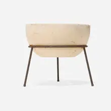 Planter, model FX-2 by John Follis and Rex Goode, c. 1960, bisque ceramic, wrought iron, sold Mar 2026