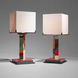 Garry Knox Bennett, STBA #71 and #72 lamps, set of two, 2016, laminate, aluminum, plastic, bronze-plated brass