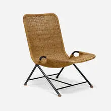 Dirk van Sliedregt, Lounge chair, model 587, 1952, rattan, enameled steel