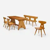 Dining set of five by Jacob Kielland-Brandt, c. 1965, pine, sold Nov 2025