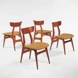 George Nelson, chairs, set of four, c. 1955, walnut, upholstery