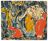 Christian Rohlfs, Tod als Jongleur, 1929, Tempera, Aquarell und Tuschpinsel über Holzschnitt auf festem Papier