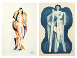 Alexander Archipenko, Dreizehn Steinzeichnungen, 1921, Original-Leinenmappe mit 13 Lithographien, zum Teil in Farbe, auf verschiedenen Papieren