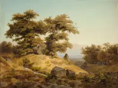Carl Dahl, Blick ins Rheintal, 1836, Öl auf Leinwand. Doubliert