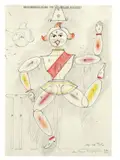 Oskar Schlemmer, Zwischenspiel-Figur zum 'Figuralen Kabinett', 1936, Farbige und schwarze Kreide, Farb- und Bleistift auf dünnem Papier (Wasserzeichen: Grison Mills)