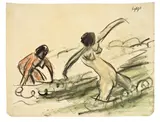 Max Pechstein, Zwei weibliche Akte im Meer“ (Nidden), Um 1911, Schwarze und farbige Kreide auf Papier (aus einem Skizzenbuch)
