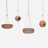 Stan Bitters, Collection of four bird feeders, c. 1960, glazed earthenware, plastic cord