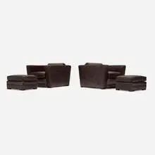 Paul Theodore Frankl, Custom lounge chairs and ottomans from a Frankl interior, pair, leather