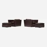 Paul Theodore Frankl, Custom lounge chairs and ottomans from a Frankl interior, pair, leather