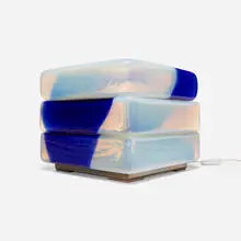 attribution Carlo Nason, Table lamp, c. 1970, glass, brass, steel