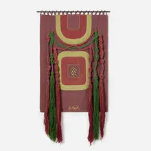 Olga Fisch, Wall-hanging tapestry, hand-woven wool, brass