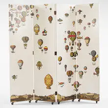 folding screen by Piero Fornasetti, c. 1955, enameled wood, brass, sold Oct 2001