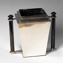 Skyscraper ice bucket by Louis W. Rice, c. 1928, silverplate, sold Oct 2001
