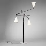 Arredoluce, three arm lamp, c. 1960, chrome-plated steel, enameled metal, marble, leather
