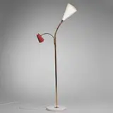 Arteluce, floor lamp, 1950s, brass, enameled metal, marble