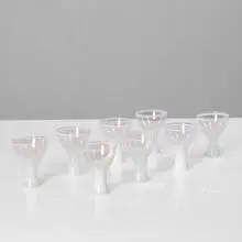 Theme Formal wine glasses, set of eight by Russel Wright, c. 1965, glass, sold Oct 2001