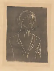 Birgitte I by Edvard Munch, 1930, Holzschnitt auf bräunlichem Papier, sold Nov 2025