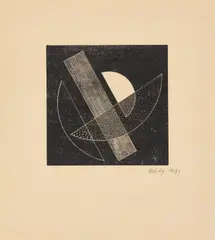 László Moholy-Nagy, Ohne Titel, 1923, Linolstich auf chamoisfarbenem Papier