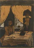 Otto Mueller, Zwei Zigeunermädchen im Wohnraum, 1926, Farblithografie auf Papier