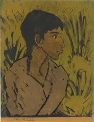Otto Mueller, Zigeunerin im Profil, 1926, Farblithografie auf gelblichem Papier