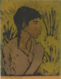 Otto Mueller, Zigeunerin im Profil, 1926, Farblithografie auf gelblichem Papier