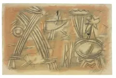 Sol by Willi Baumeister, 1949, Farbkreide, schwarze Ölkreide und Kohle auf beigefarbenem Bütten, sold Nov 2009