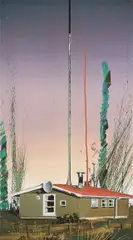 Dirk Skreber, Ohne Titel (Haus), 2002, Öl über Bubblejet-Print auf Leinwand