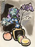 Karl Schmidt-Rottluff, Stilleben mit Pfirsichen. 1950er Jahre