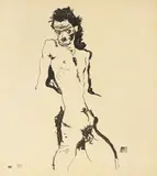 Egon Schiele, Männlicher Akt (Selbstbildnis) I, 1912, Lithographie auf Japan