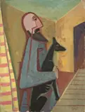 Mann mit Hund (Bärtiger Mann mit Schäferhund) by Karl Hofer, 1955, Öl auf Leinwand, sold Nov 2008