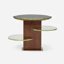 Art Deco occasional table by Louis Majorelle, c. 1925, mirrored glass, glass, rosewood, chrome-plated and nickel-plated brass, sold Nov 2025