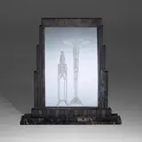 Paul Kiss, Art Deco mirror, c. 1925, mirrored glass, etched glass, marble, patinated steel