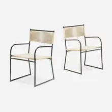 Walter Lamb, Armchairs model C-1700A, pair, c. 1952, bronze, cotton-nylon cord