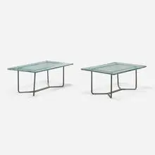 Walter Lamb, Coffee tables model AH-3700, pair, c. 1952, bronze, glass