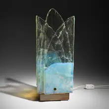 Table lamp, model LT 372 by Carlo Nason, c. 1975, copper-plated steel, glass, sold Nov 2025