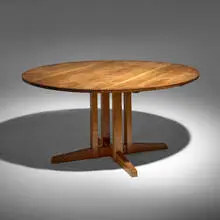 George Nakashima, Round Cluster Base dining table, 1966, American black walnut