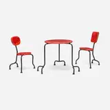 Atelier Van Lieshout, Bad Furniture table and chairs, set of three, c. 2004, patinated steel, painted and lacquered wood