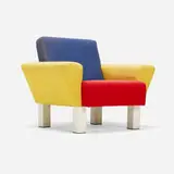 Ettore Sottsass, Westside lounge chair, c. 1983, upholstery, enameled steel