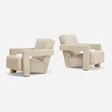 Gerrit Rietveld, Utrecht lounge chairs, pair, boucle upholstery