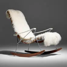 J.J. armchair by Antonio Citterio, 2012, lamb's wool, ash, leather, chrome-plated steel, webbing, sold Nov 2025